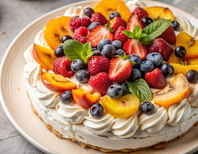 pastel con muchas frutas